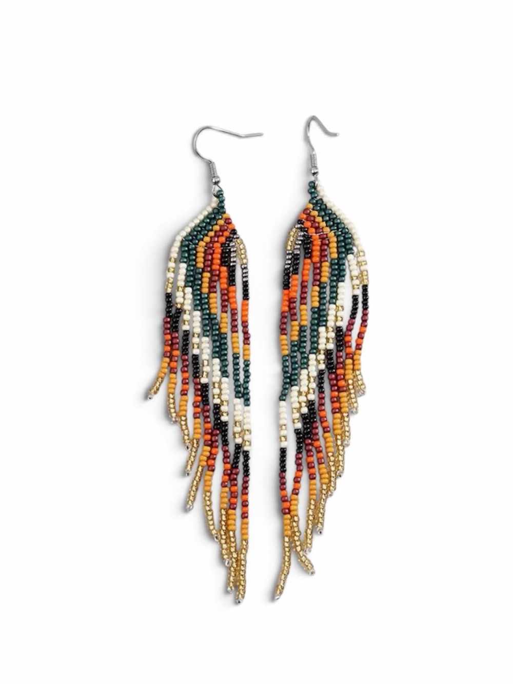 Boho Desert Sunset Multicolor Seed Bead Fringe Earrings - Picture 3 of 3